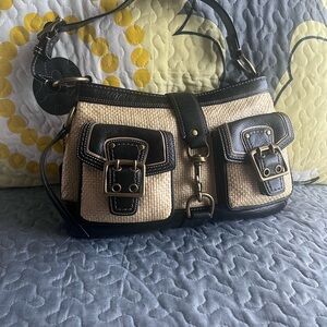Coach legacy Leather and Straw Shoulder Bag